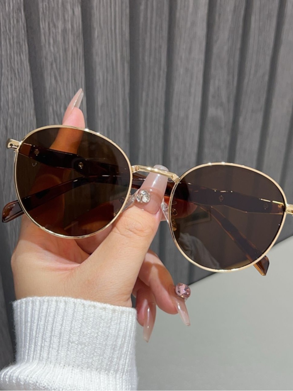 Round Gold Frame Sunglasses with Brown Lenses